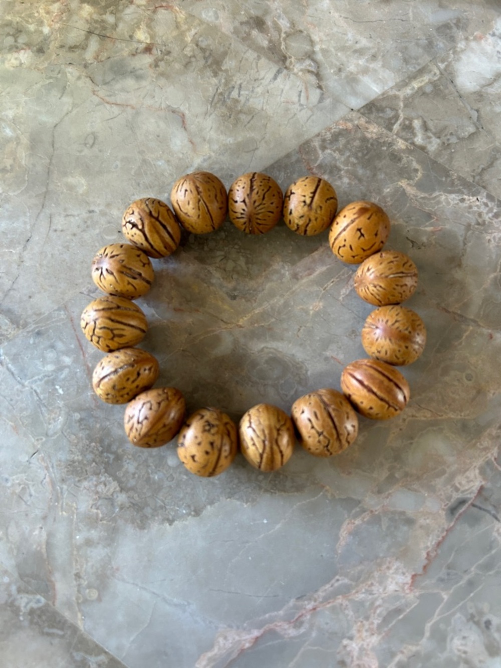 Natural Wood Bead Stretch Bracelet - Brown